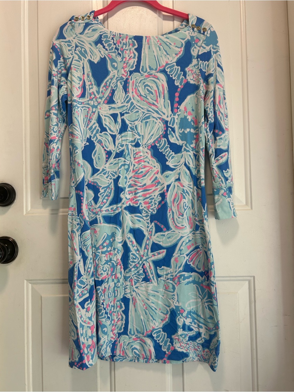 Lilly Pulitzer Blue Seashell-Print Long Sleeve Shift Dress